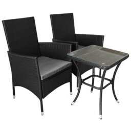 MonsterShop Rattan Bistro Set Furniture 3 Pcs Patio Weave Companion Chair Table Set  2 Seater Free Cover - thumbnail 2