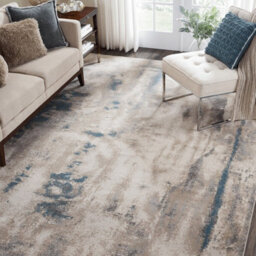 Ivory Teal Abstract Luxurious Modern Easy To Clean Rug For Dining Room Bed Room And Living Room-66 X 229Cm (Runner)