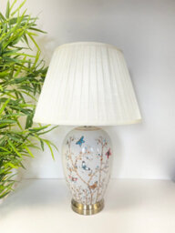 Grey Butterfly Ceramic Table Lamp With Pleated Shade - thumbnail 1