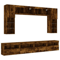 Berkfield 8 Piece Tv Wall Cabinet Set With Led Lights Smoked Oak - thumbnail 3