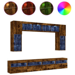 Berkfield 8 Piece Tv Wall Cabinet Set With Led Lights Smoked Oak - thumbnail 2
