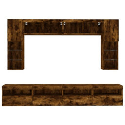 Berkfield 8 Piece Tv Wall Cabinet Set With Led Lights Smoked Oak - thumbnail 7