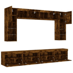 Berkfield 8 Piece Tv Wall Cabinet Set With Led Lights Smoked Oak - thumbnail 6
