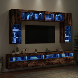 Berkfield 8 Piece Tv Wall Cabinet Set With Led Lights Smoked Oak - thumbnail 1