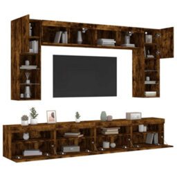 Berkfield 8 Piece Tv Wall Cabinet Set With Led Lights Smoked Oak - thumbnail 5