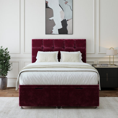 Bedmaster Aubergine Chenille Ottoman Divan Base And Square Headboard Small Double - image 1