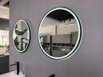 Lumora 800mm Round Matt Black Large Led Bathroom Mirror - Front-Lit Tri-Light And Anti-Fog - image 1