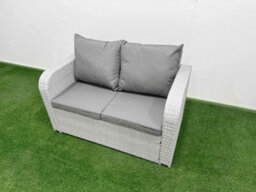 Fimous 10 Pcs Rectangular Coffee Table Set Reclining Chair Inclining Sofa Seat 2 Side Tables 2 Big Footstool Light Grey - thumbnail 4