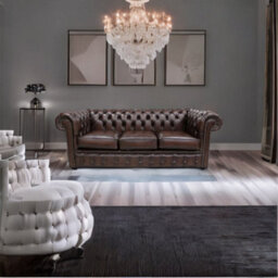 Chesterfield 3 Seater Antiquen Brown Leather Tufted Buttoned Sofa In Classic Style - thumbnail 2