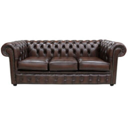 Chesterfield 3 Seater Antiquen Brown Leather Tufted Buttoned Sofa In Classic Style - thumbnail 1