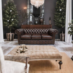 Chesterfield 3 Seater Antiquen Brown Leather Tufted Buttoned Sofa In Classic Style - thumbnail 3