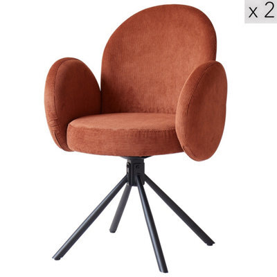 Nordlys Set Of 2 Scandinavian Swivel Dining Chairs Metal In Terracotta Corduroy Modern Design Style Dining Room - image 1
