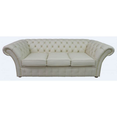 Chesterfield 3 Seater Cottonseed Cream Leather Sofa Bespoke In Balmoral Style - image 1