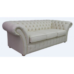 Chesterfield 3 Seater Cottonseed Cream Leather Sofa Bespoke In Balmoral Style - thumbnail 2