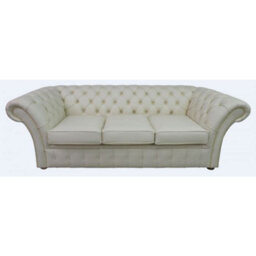 Chesterfield 3 Seater Cottonseed Cream Leather Sofa Bespoke In Balmoral Style - thumbnail 1