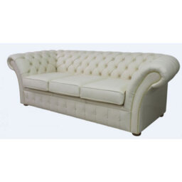 Chesterfield 3 Seater Cottonseed Cream Leather Sofa Bespoke In Balmoral Style - thumbnail 3