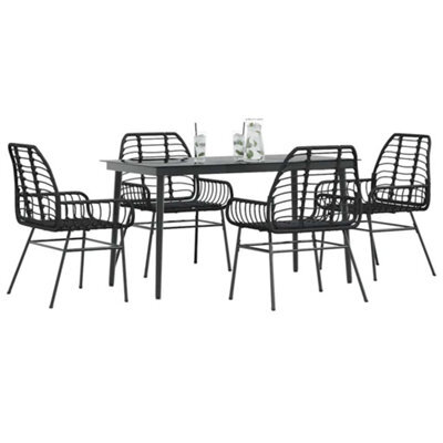 Berkfield 5 Piece Garden Dining Set Black Poly Rattan Glass - image 1