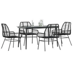 Berkfield 5 Piece Garden Dining Set Black Poly Rattan Glass - thumbnail 1