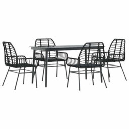 Berkfield 5 Piece Garden Dining Set Black Poly Rattan Glass - thumbnail 2
