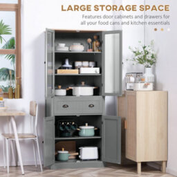 Wyld Haus Todi Hael 180 Cm Tall Farmhouse-Style Kitchen Pantry Cabinet, Grey And Oak Finish, Adjustable Shelves And Drawer Storage - thumbnail 4