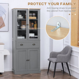 Wyld Haus Todi Hael 180 Cm Tall Farmhouse-Style Kitchen Pantry Cabinet, Grey And Oak Finish, Adjustable Shelves And Drawer Storage - thumbnail 7