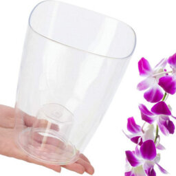 B2C Plant Orchid Pot Plastic  Gloss Oval Planter Transparent Clear 12 Cm Square - thumbnail 2