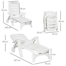 Outsunny Patio Folding Lounge Chair Recliner With Wheels & 5-Position Backrest - thumbnail 3