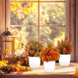 CLEFFNS 4 Pcs Fall Fake Plants Artificial Plants Fall Decorations For Home, Faux Plants Indoor, Fall Decor, Fake Potted Plants - thumbnail 3