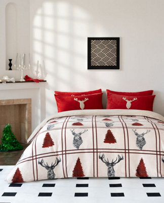 Homes & Linen Teddy Bear Fleece Stag Duvet Cover Set Fluffy Warm Soft Cosy Bedding Set - image 1