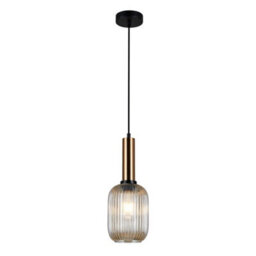 Luminosa Lighting Luminosa Modern Hanging Pendant Brass 1 Light  With Amber Shade, E27 - thumbnail 2