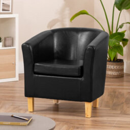 Meriden 68Cm Wide Black Pu Vegan Leather Accent Tub Chair Supplied With Both Light And Dark Wooden Legs - thumbnail 2