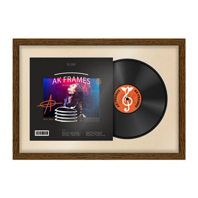 "AK Frames 25X17"" Dark Oak Modern Vinyl Record Frame With Ivory Mount For 12 Inch Lp Cover & Disc - Overlapped Design" - image 1