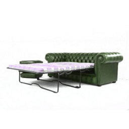 Chesterfield 3 Seater Sofabed Antique Green Real Leather In Classic Style - thumbnail 3