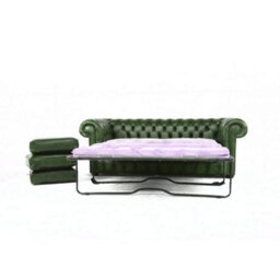 Chesterfield 3 Seater Sofabed Antique Green Real Leather In Classic Style - thumbnail 2