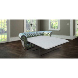 Chesterfield 3 Seater Sofabed Antique Green Real Leather In Classic Style