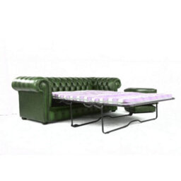 Chesterfield 3 Seater Sofabed Antique Green Real Leather In Classic Style - thumbnail 8