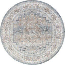 Livabliss Round Lillian-Washable Blue Brown Traditional Vintage Boho Living Dining Rug 200 X 200 Cm Easy Care, Non Shedding - thumbnail 1