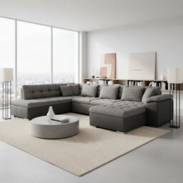 Niko Bis Fold Out U Shape Corner Sofa Chipboard Frame With Storage Bed 350X205X76 Cm Melange Grey And Grey Right - thumbnail 1