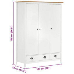 Vidaxl 3-Door Wardrobe Hill White 127X50X170 Cm Solid Pine Wood - thumbnail 3