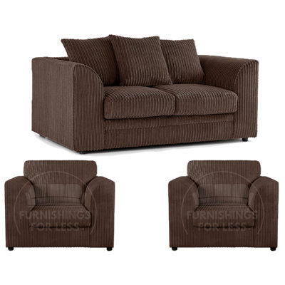 Furnishings For Less UK Luxor Jumbo Cord 2 + 1 + 1 Fabric 3 Piece Sofa Suite - Scatter Back Chocolate - image 1