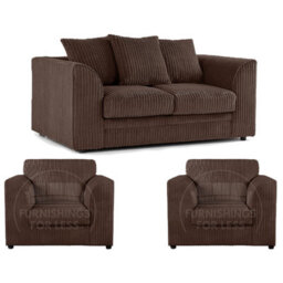 Furnishings For Less UK Luxor Jumbo Cord 2 + 1 + 1 Fabric 3 Piece Sofa Suite - Scatter Back Chocolate - thumbnail 1