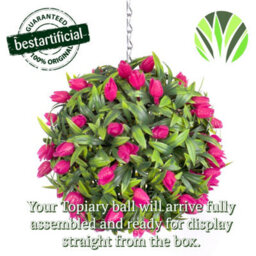 Pair Of Best Artificial 24Cm Pink Lush Tulip Hanging Basket Flower Topiary Ball - Weather & Fade Resistant - thumbnail 4