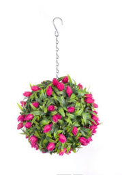 Pair Of Best Artificial 24Cm Pink Lush Tulip Hanging Basket Flower Topiary Ball - Weather & Fade Resistant - thumbnail 1