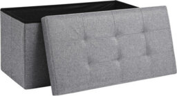Storage Ottoman Padded Foldable Bench Chest With Lid Holds Up To 100 Kg For Bedroom Room Light Grey Linen 76Cm X 38 Cm X 38 Cm
