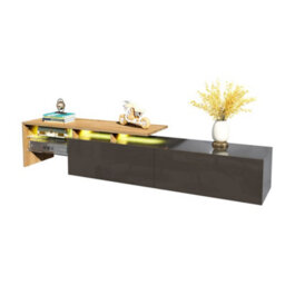 Matteo Modern Black & Wood Effect Tv Cabinet With High Gloss Doors, Glass Shelves & 16-Colour Led Lighting - 170Cm Wide - thumbnail 6