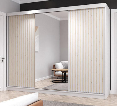 Fhi Kingston 250Cm White Sliding Door Wardrobe Modern Bedroom Storage With Full Length Mirror Shelves And Hanging Rails - image 1