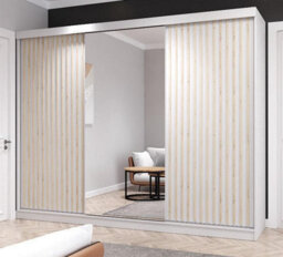 Fhi Kingston 250Cm White Sliding Door Wardrobe Modern Bedroom Storage With Full Length Mirror Shelves And Hanging Rails