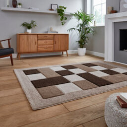 Beige Modern Bordered Chequered Geometric Rug For Dining Room-80Cm X 150Cm - thumbnail 2