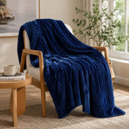 ARLinens Fluffy Fleece Blanket Ribbed For Bed Throw Blanket Reversible Multi Sizes 350Gsm (Navy Blue, Double) - thumbnail 9