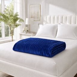 ARLinens Fluffy Fleece Blanket Ribbed For Bed Throw Blanket Reversible Multi Sizes 350Gsm (Navy Blue, Double) - thumbnail 8